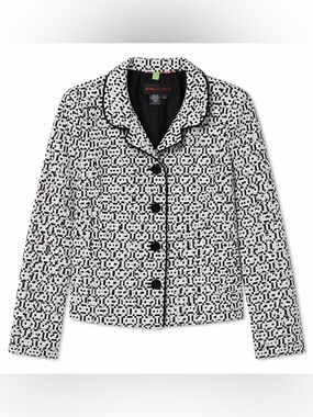 Nina McLemore Blazer Black White Patterned Career Jacket Size 0